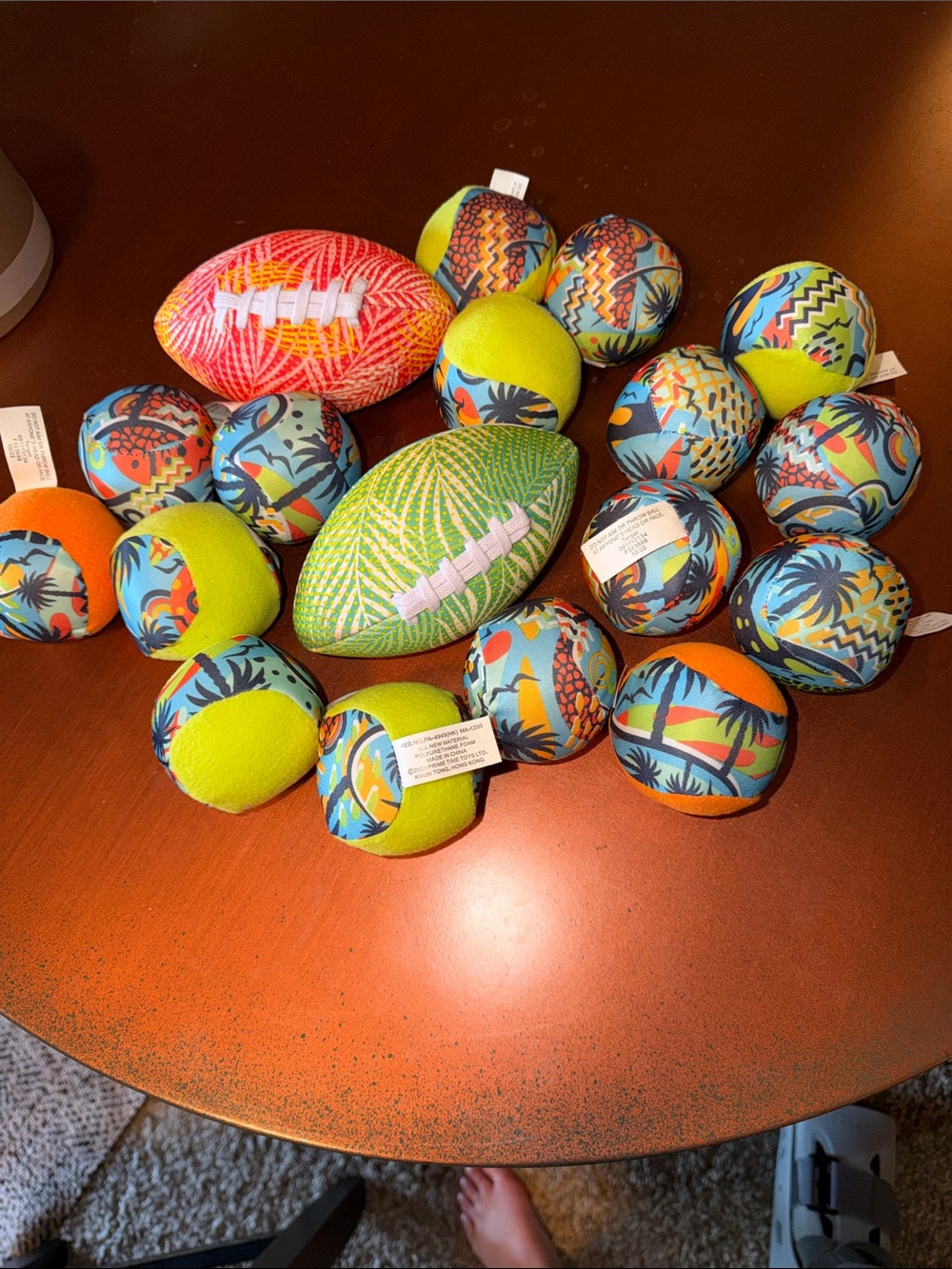 Water Tropical Print Plush Football & Balls Set - Green, Yellow, Orange, Blue